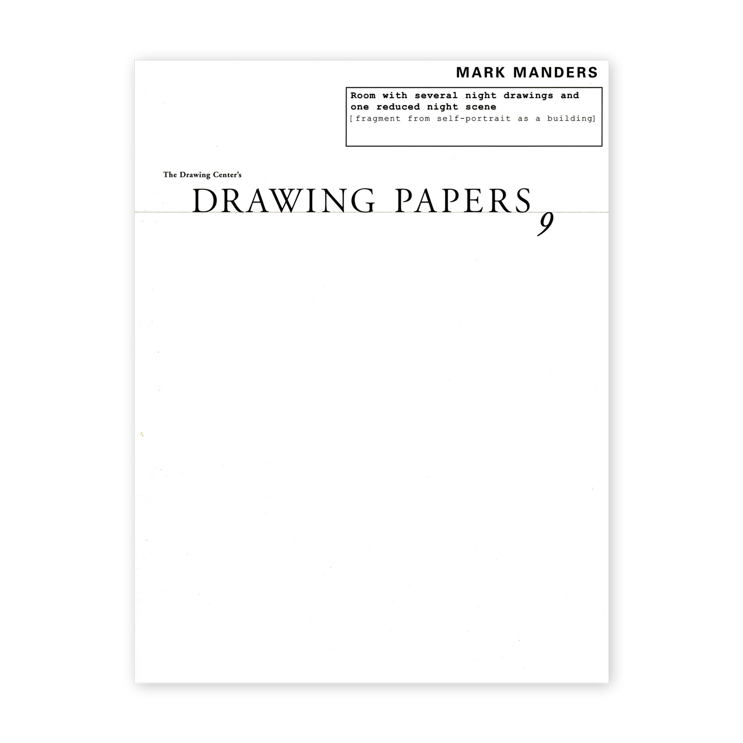 Front cover for "Mark Manders: Room with Several Night Drawings and One Reduced Night Scene"