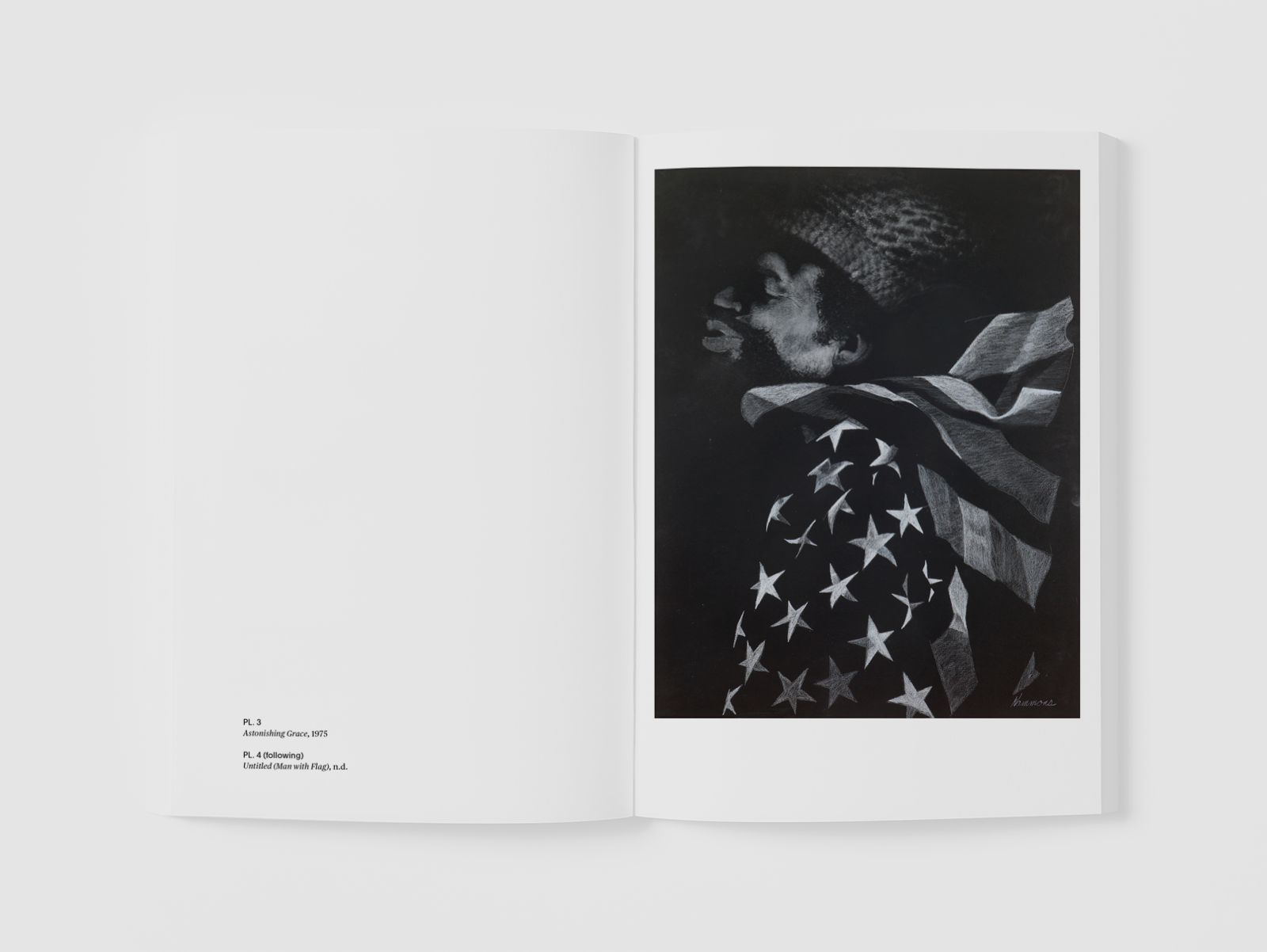A sample page from "David Hammons, Body Prints" featuring a plate and accompanying text about the artwork.