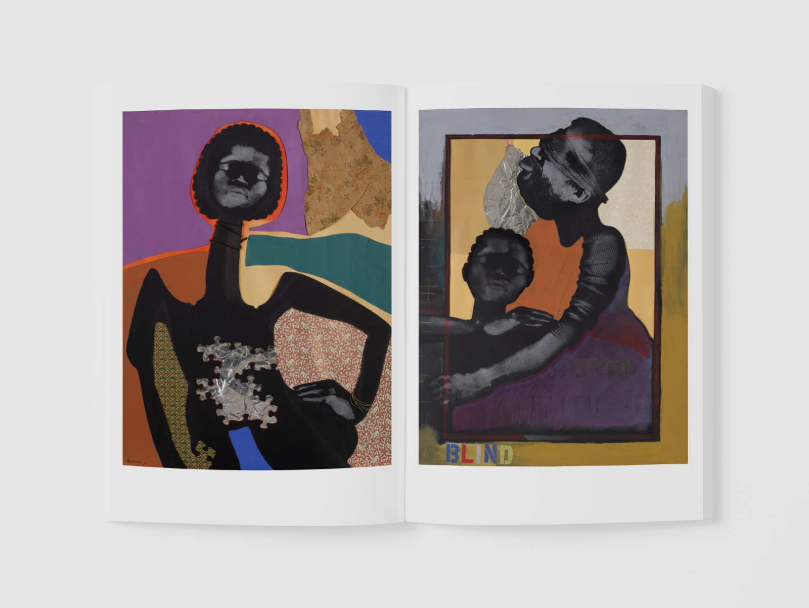 A sample page from "David Hammons, Body Prints" featuring two artworks from the show.