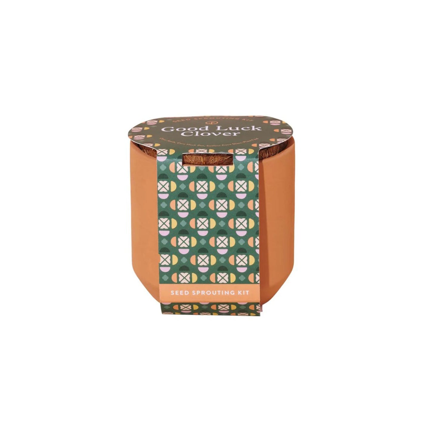 Small teracotta pot with printed belly band.