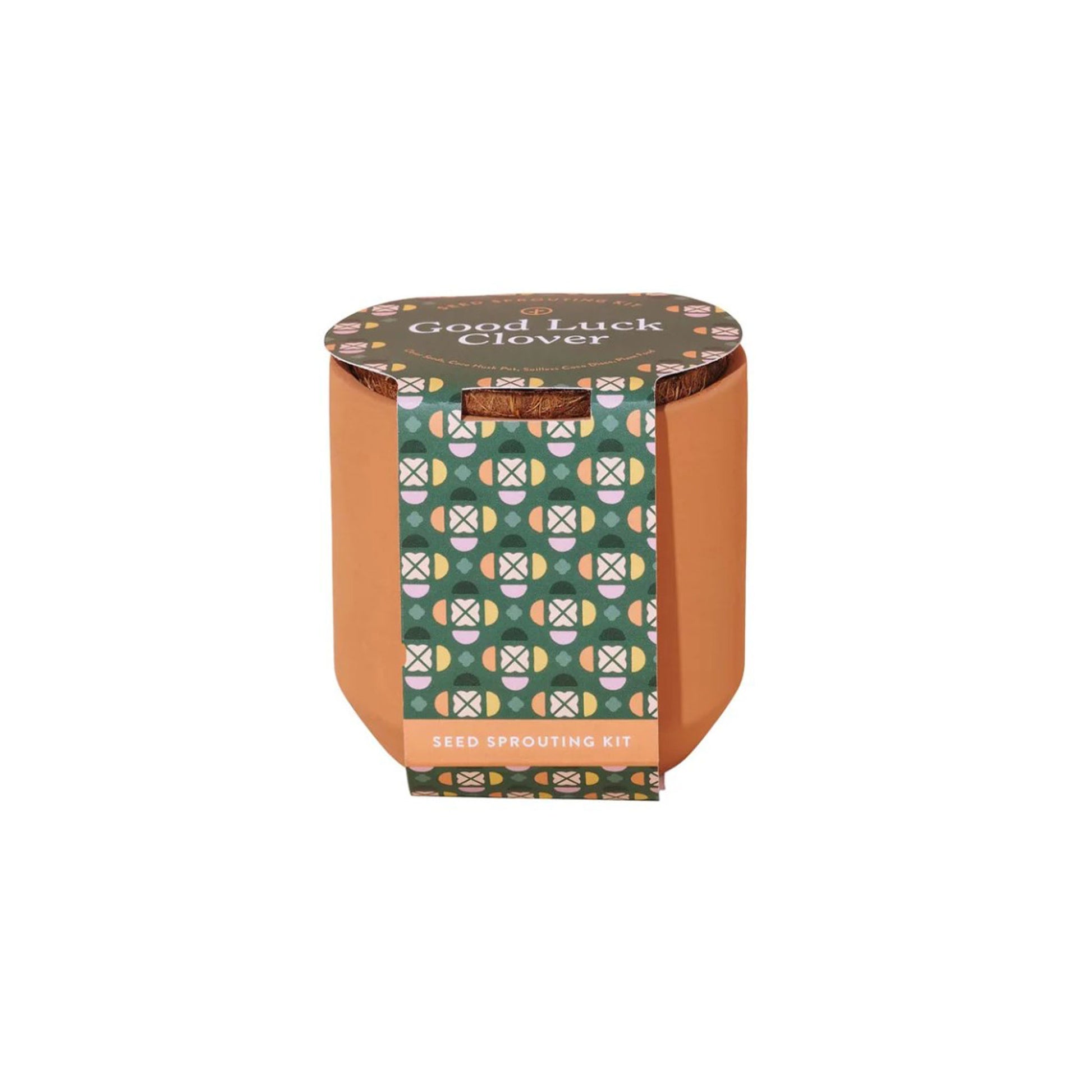 Small teracotta pot with printed belly band.