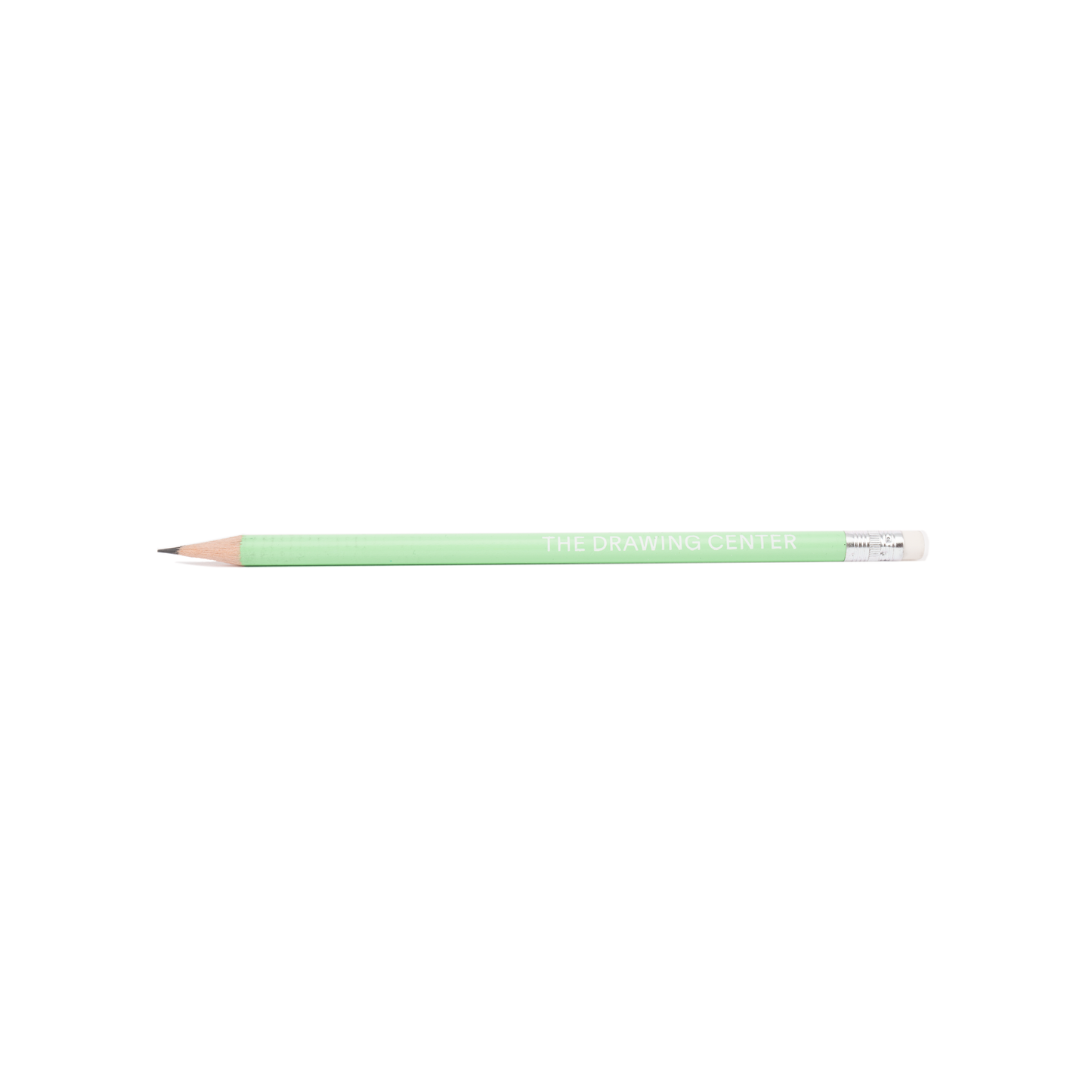 A lime green pencil with "THE DRAWING CENTER" written on it in white font.