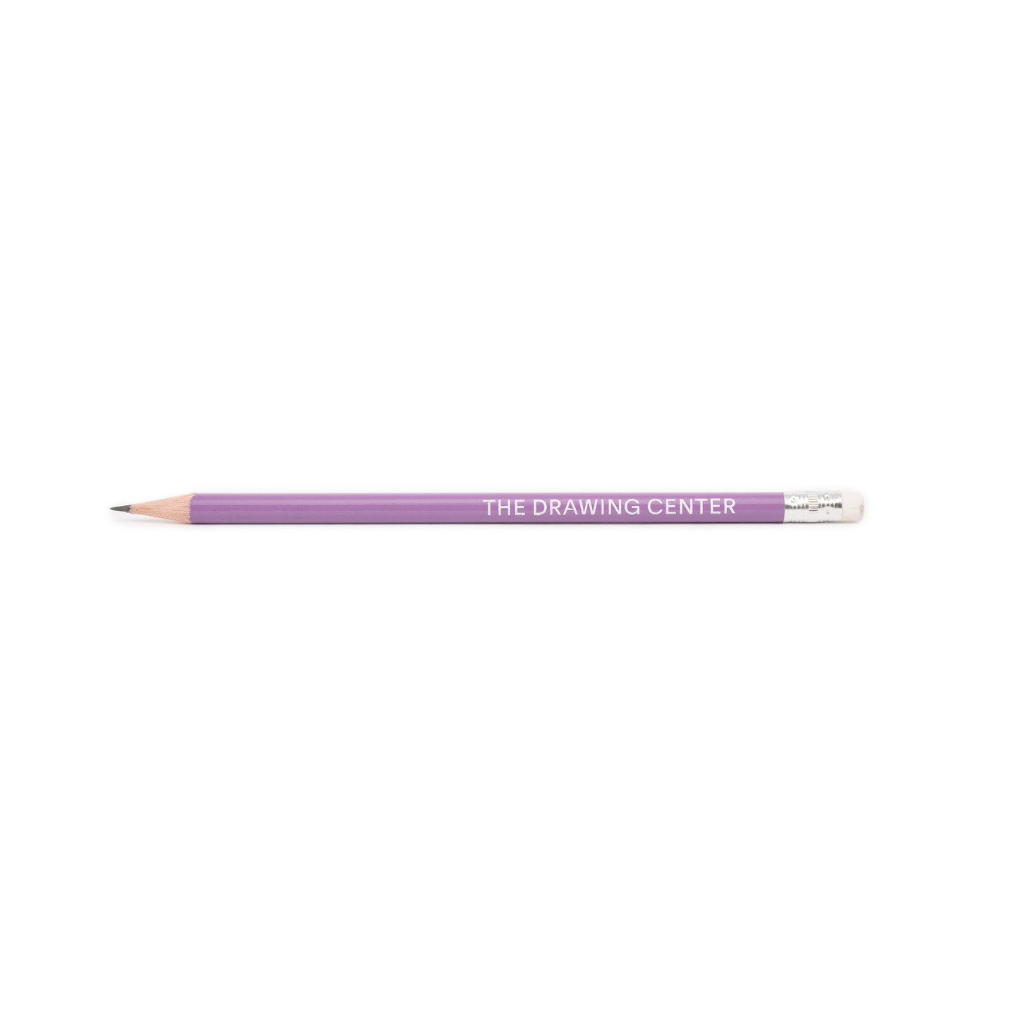 A purple pencil with "THE DRAWING CENTER" written on it in white font.