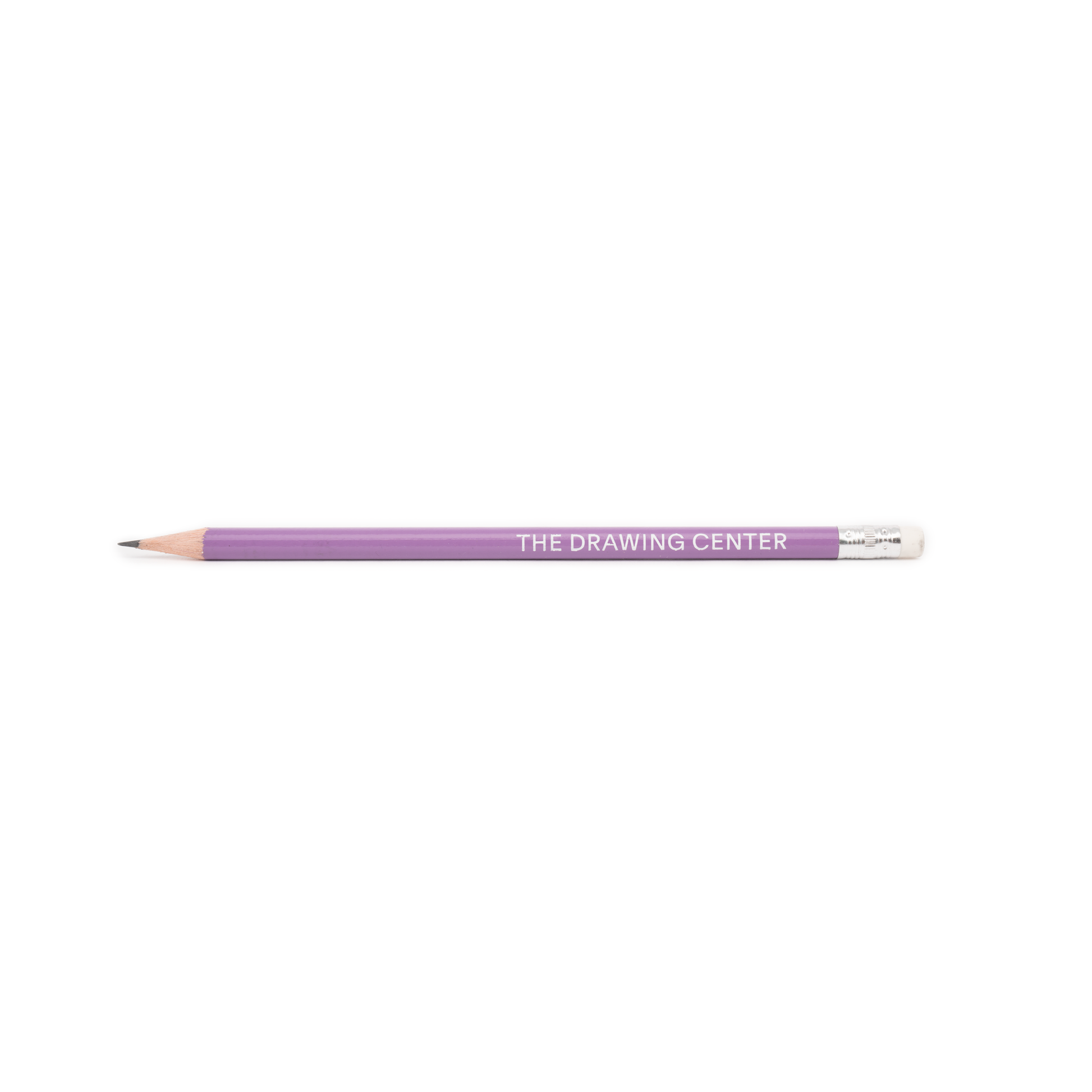 A purple pencil with "THE DRAWING CENTER" written on it in white font.