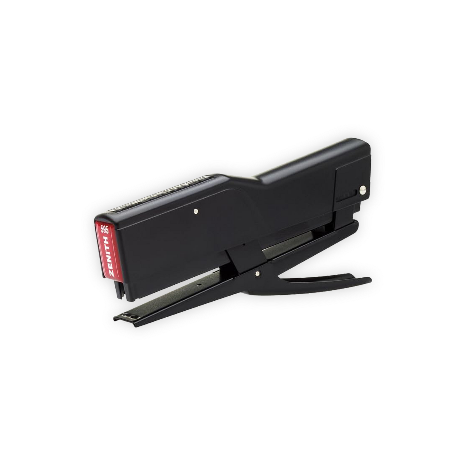 A mechanical stapler with ZENITH embedded on the front end. This model has a black finish.
