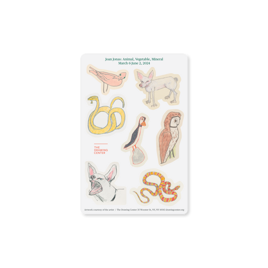 A sticker sheet containg multi-colored images of 7 animals. Colored text of the show title is printed at the top of the sheet.